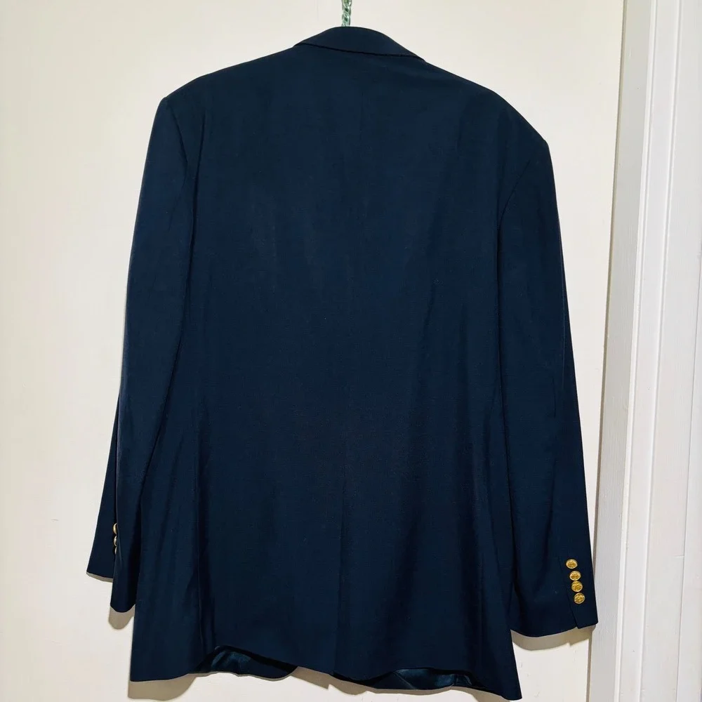 Oscar de‎ la Renta Blazer Mens 46L Navy Blue 100% Wool Lined Jacket Classic Fit